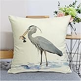 Decgarsun Throw Pillow Covers 18 x 18 Farmhouse Pillow Cases Watercolor Heron Square Burlap Cushion Covers for Sofa Couch Bed Chair
