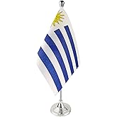 GentleGirl.USA Uruguay Table Flag, Stick Small Mini Uruguayan Flag Office Table Flag on Stand with Stand Base, International Festival Decoration,Uruguays Theme Party Decoration,Home Desk Decoration