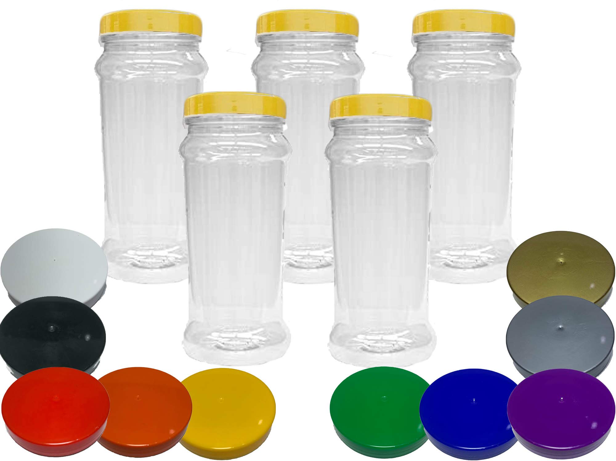 Truly Sweet Candy Very Large 2.5L Plastic Jars with choice of lid. Craft, Garage, Kitchen Storage (Baby Blue Lids, 6 Jars)