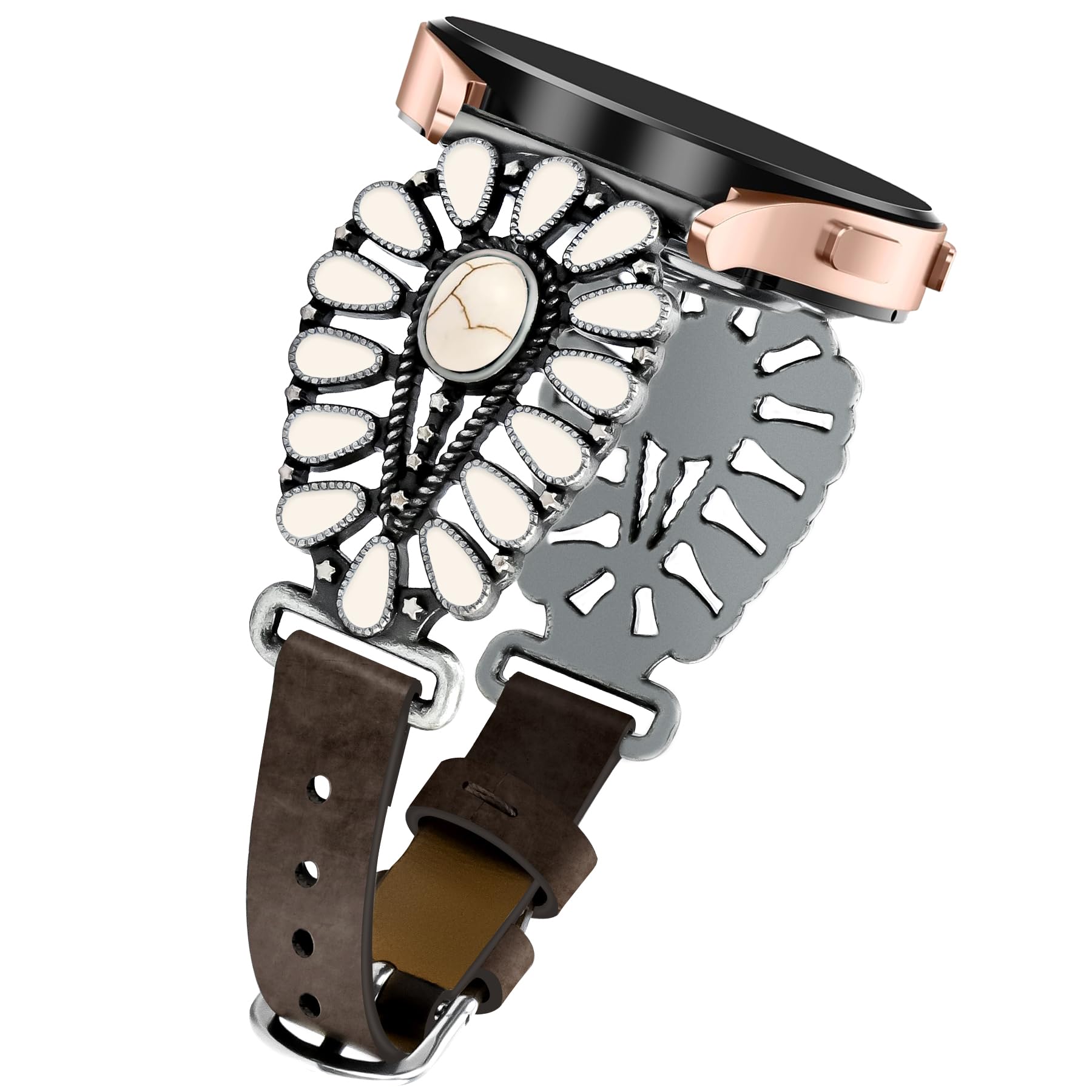 JR.DM Leather Band Women Compatible with Samsung Galaxy Watch 7/6/5/4/Active 2 40mm 44mm/Watch 6 Classic 43mm 47mm/Watch 5 Pro 45mm/Watch 4 Classic 42mm 46mm, Western Boho Turquoise 20mm Straps, Brown