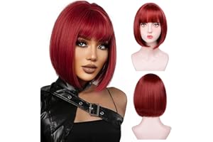 AIDA BLE Short Red Bob Wigs With Bangs - Straight red Bob Wig for Women Red 12inch Synthetic wig Heat Resistant Fiber Hair Natural and Stylish Look Suitable for Cosplay Parties