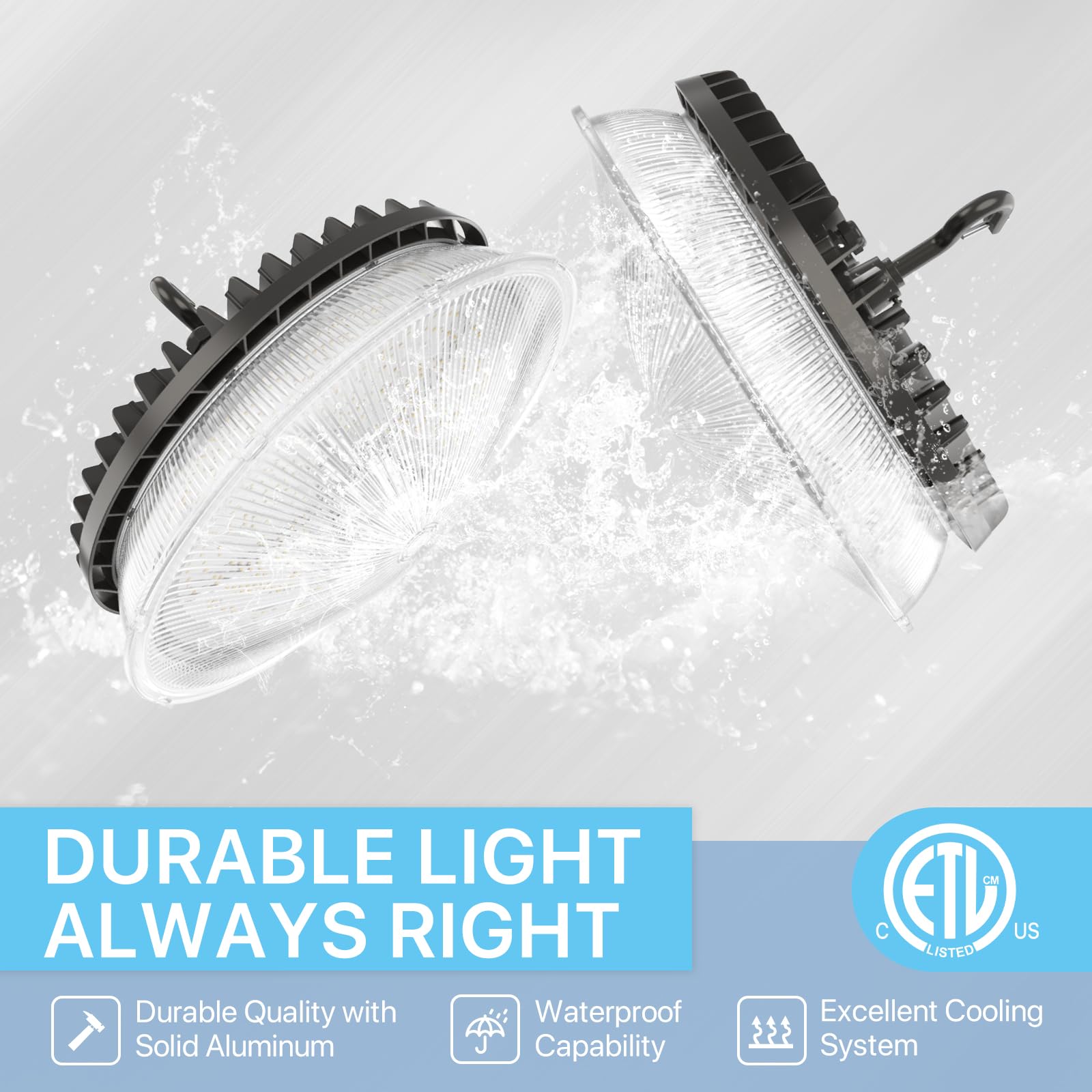 HYPERLITE Latest LED High Bay Light with Reflector 150W 18,750 LM UFO High Bay for Workshop Supermarket Warehouse 2024 New ETL Listed