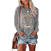 Women Nashville Shirts Vintage Rock Country Music T Shirt Long Sleeve Vacation Loose Fitting Tops