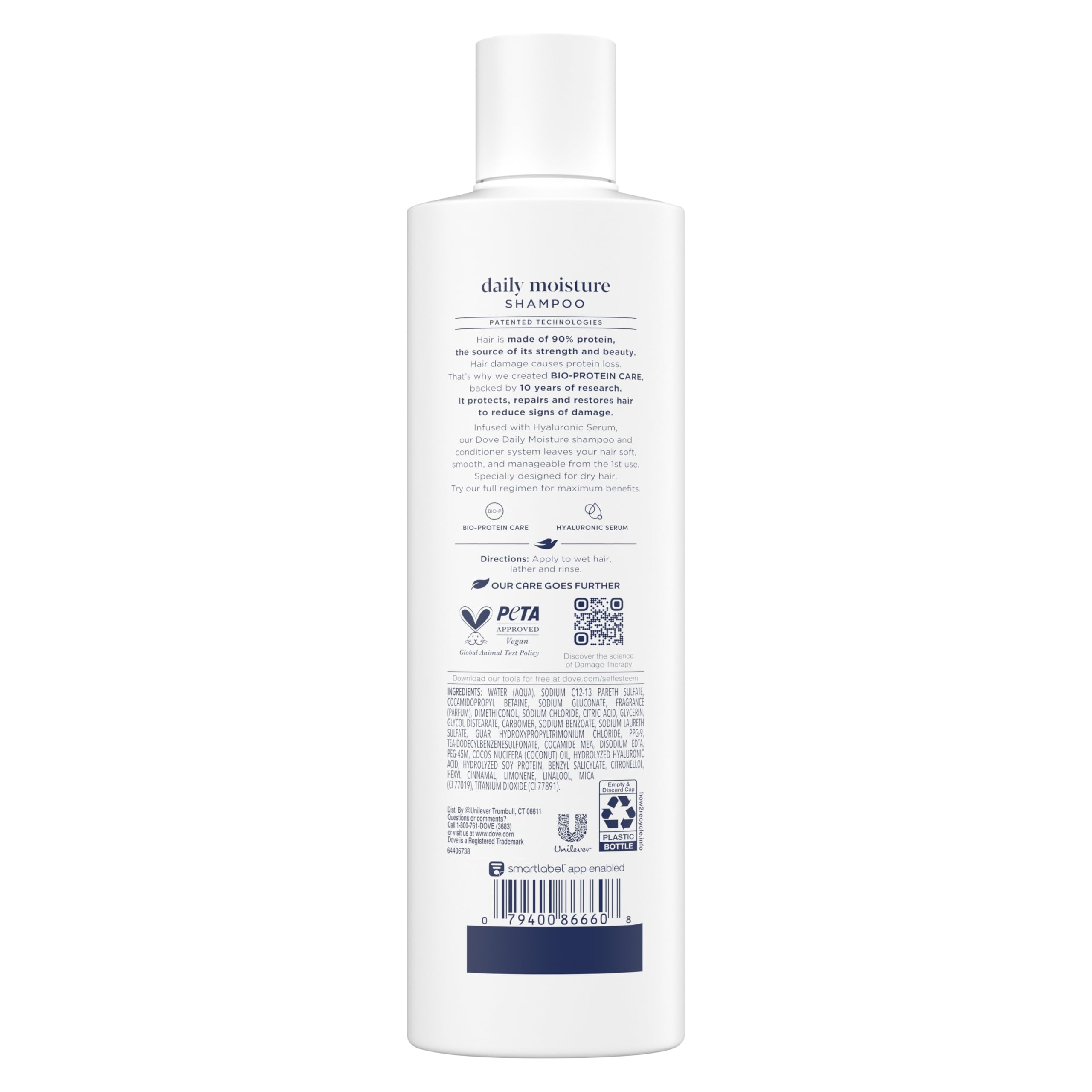 Dove Damage Therapy Shampoo Daily Moisture for Dry Hair with Bio-Protein Care Technology and Hyaluronic Serum 12 Fl Oz
