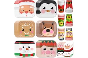 HABDJILTY 120 Pcs Christmas Paper Plates and Napkins Tableware Set, Christmas Party Supplies - Disposable Santa Gingerbread Snowman Plates Napkins Cups for Xmas Winter Party Table Decorations,Serve 30
