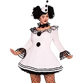 Pierrot Sexy Clown Costume Women with Clown Dress, Ruffle Collar, Matching Hat