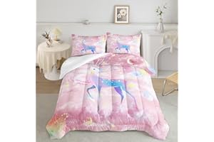 CVHOUSE Pink Girl's Comforter Set - Twin Size, Space Bedding Set for Kids, Deer and Space Pink Girl Quilt Set with Duvet Set for Girl's Bedroom Decor - 3 Pieces