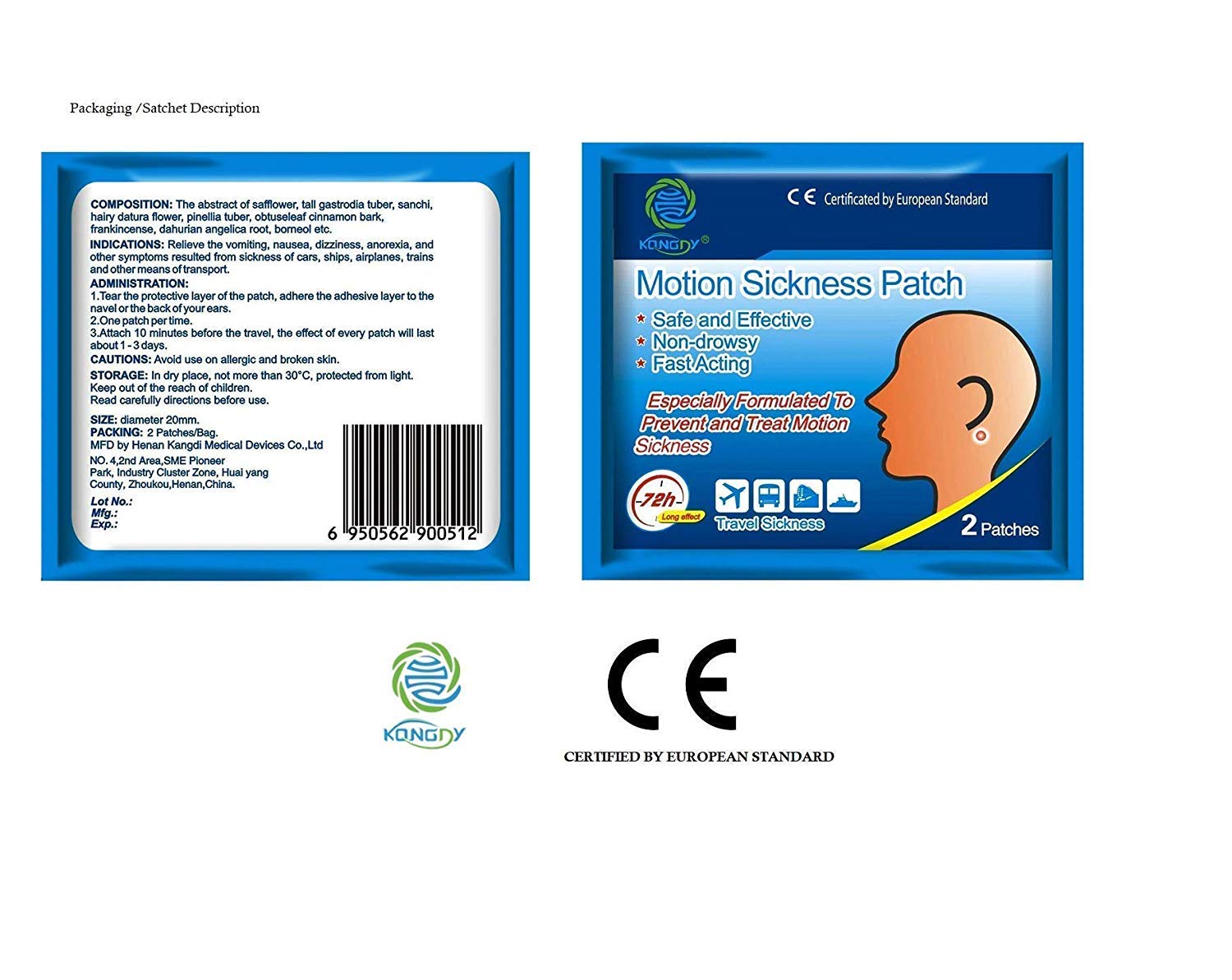 KONGDY® Motion Sickness Mini Patches Anti Nausea Travel Vomiting Pain