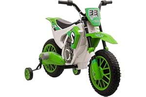 Aosom Kids Dirt Bike Battery-Powered Ride-On Electric Motorcycle with Charging 12V Battery, Training Wheels Green