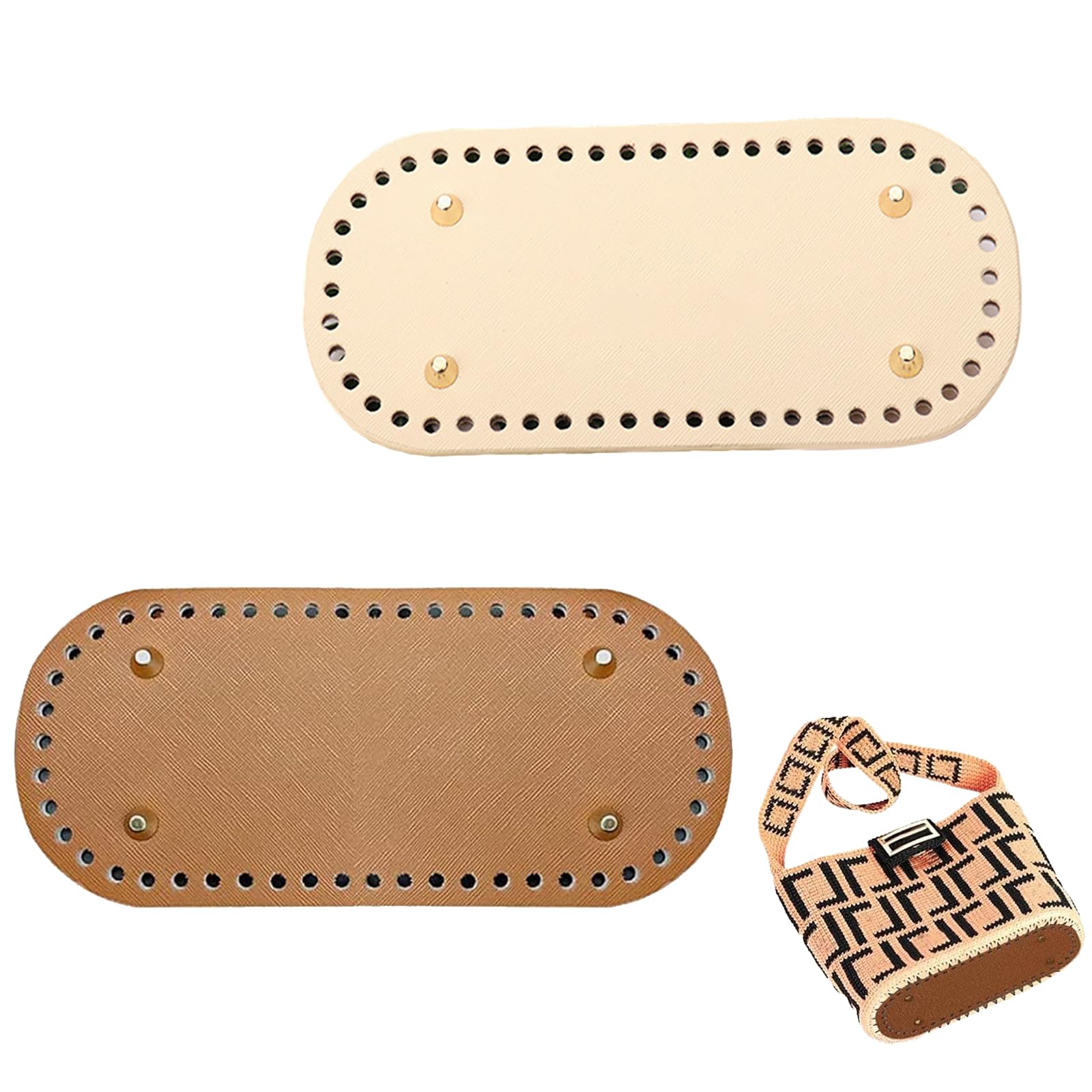 ZXCHOME 2 Pieces Bottom Bag Crochet Mat Bag Bottom Hook Bottom Bag Oval Bottom Bag PU Leather Base Bag Hook for Handbag Hook Hand Woven DIY