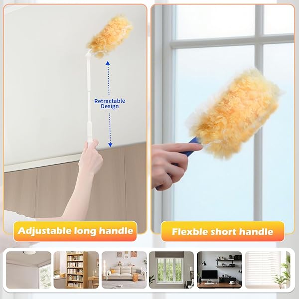 DUSTER REFILLS FOR SWIFFER DUSTERS, MULTI SURFACE 360 DEGREE DUSTERS REFILLS & 2 HANDLE, DISPOSABLE HEAVY DUTY DUSTERS REFILLS FOR CLEANING (30 COUNT + 2 HANDLE, WHITE&ORANGE)