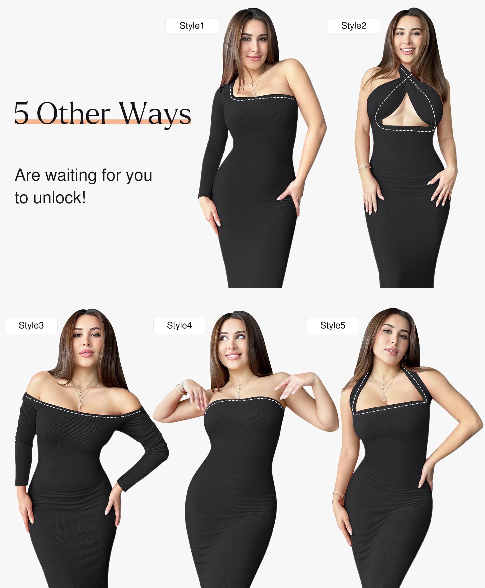Popilush Dress Long Sleeve Midi Bodycon Dresses for Women Square Neck Shapewear Tummy Control Built-in Bra Party
