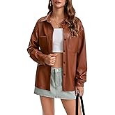 Haianguoji Women's Faux Leather Button-Down Shirt Jacket Lightweight Long Sleeve PU Blouse Shacket Tops