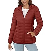MAGCOMSEN Women's Hooded Puffer Jacket Lightweight Quilted Padded Coat 4 Pockets Zip-up Winter Warm Outerwear