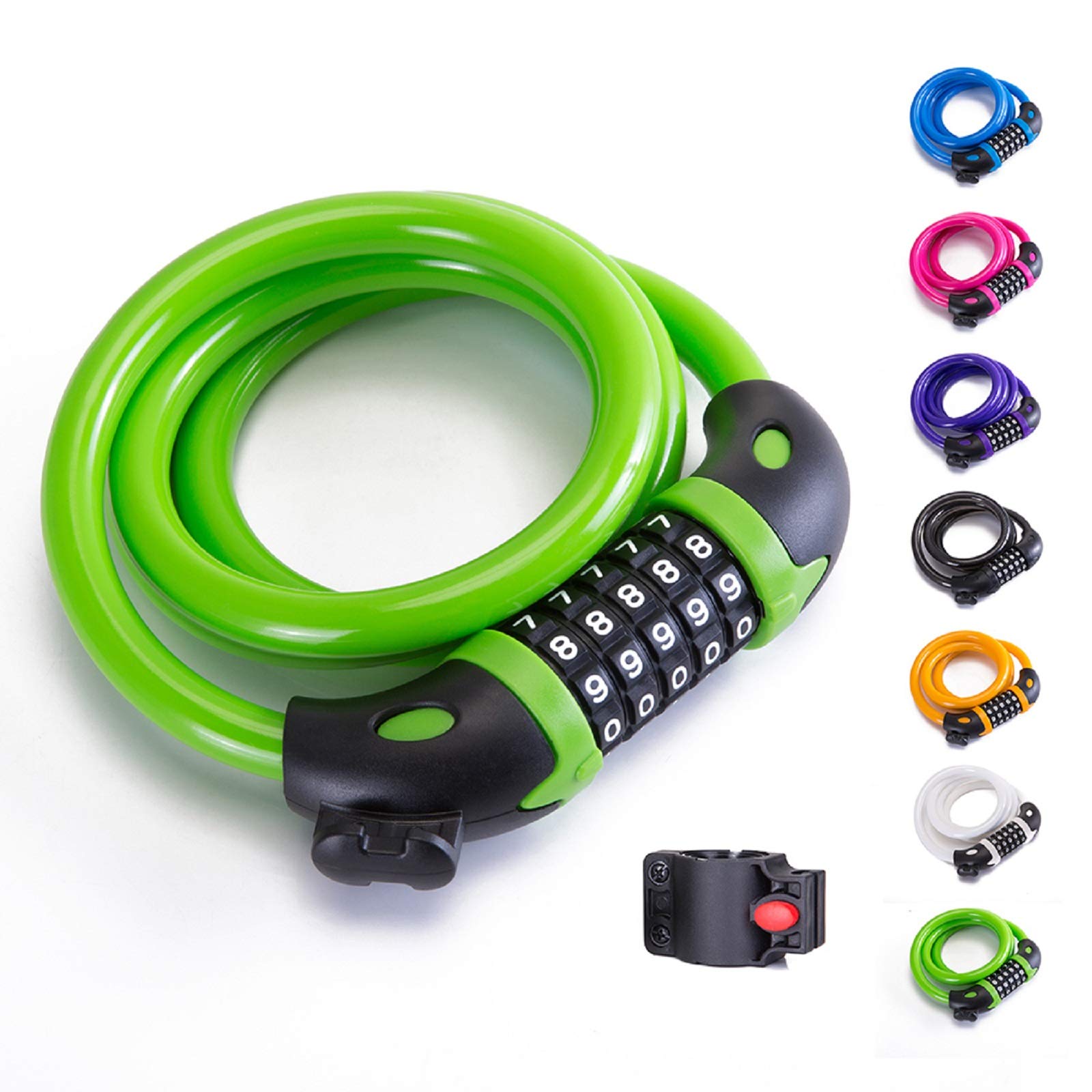 Bike Lock Bicycle Lock Chain ，5-Digit Combination Lock Core Steel Wire Bike Lock Security&Portable Bicycle Locks,1.1m x 1/2 inch (Green)