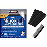 Kirkland Signature Hair Regrowth Treatment Minoxidil Foam for Men, 2.11 oz, 6 Count (6 Month Supply) - 2 MicroFiber Cleaning Cloths and Comb Included