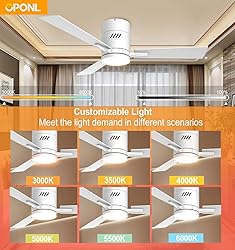OPONL White 42 inch Ceiling Fan with Light, Remote