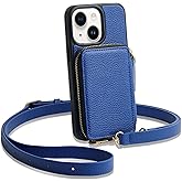 ZVE for iPhone 13 Wallet Case Crossbody with RFID Blocking Card Holder Wrist Strap Purse for Women Compatible with iPhone 13(6.1 inch)- Navy Blue