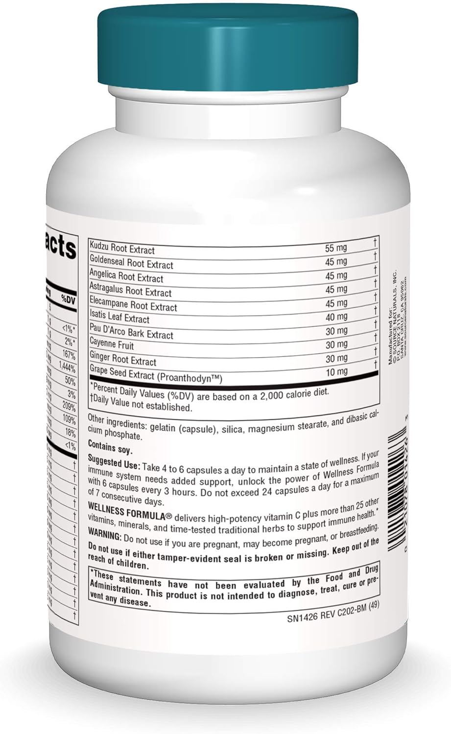 Source Naturals Wellness Formula Bio-Aligned Vitamins & Herbal Defense For Immune System Support - Dietary Supplement & Immunity Booster - 240 Capsules: Health & Personal Care