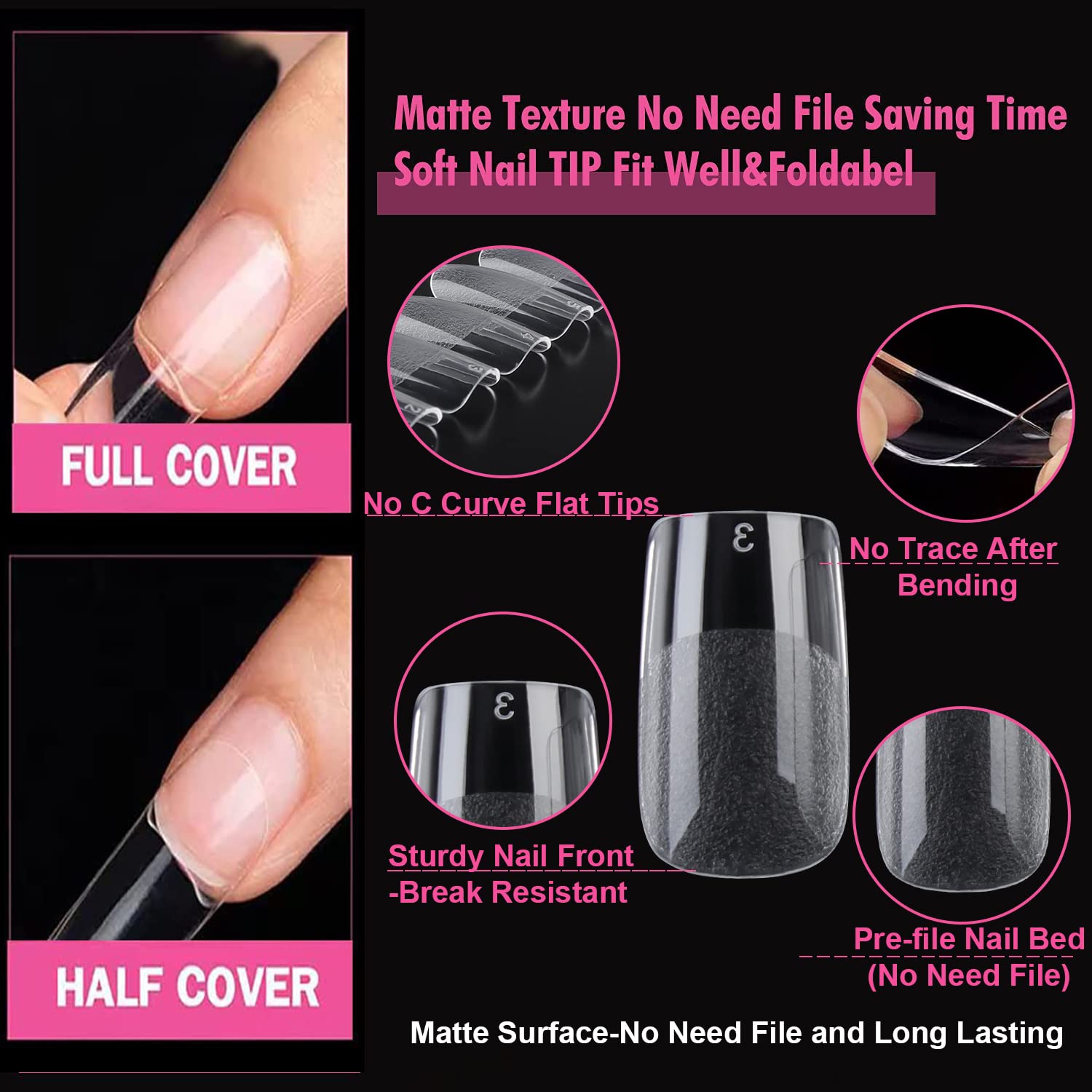 UNA GELLA 504PCS Short Nail Tips Square Shape Nail Extension Square Pre Etched Gel Fake Nails Tips No C Curve For Women DIY French Style Salon At Home Full Cover Soft Acrylic False Tips 12 Sizes - Image 3