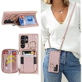 Hamany Crossbody Wallet Case for Galaxy S25 Ultra, PU Leather Zipper Handbag Purse Flip Cover, Kickstand Folio Case with Card Slots Holder Wrist Strap Lanyard -Rose Gold