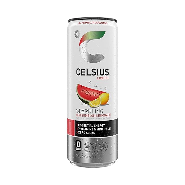CELSIUS SPARKLING WATERMELON LEMONADE, SUGAR FREE ENERGY DRINK, 12 FL OZ (PACK OF 12)
