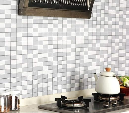 Amazon Com Fostudork Flower Wall Sticker Vinyl Pvc Self Adhesive Wallpaper For Kitchen Backsplash Tile Contact Paper Proof Bathroom Wall Decor Stick On Wallpaper Gray 3mx60cm Kitchen Dining