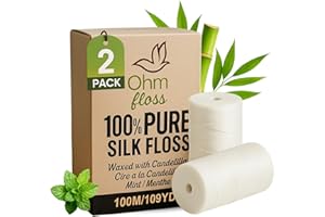 Ohm Earth’s Ohm Floss Refill – Natural Silk Dental Floss for Refillable Bamboo Steel Holder, Candelilla Wax Coating, Eco Oral