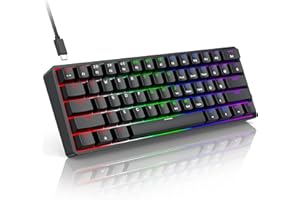 TECURS Mechanical Gaming Keyboard, QWERTY 60% Wired Keyboard RGB Backlit for Laptop/Windows, 61 Keys Angle Adjustable Red Swi