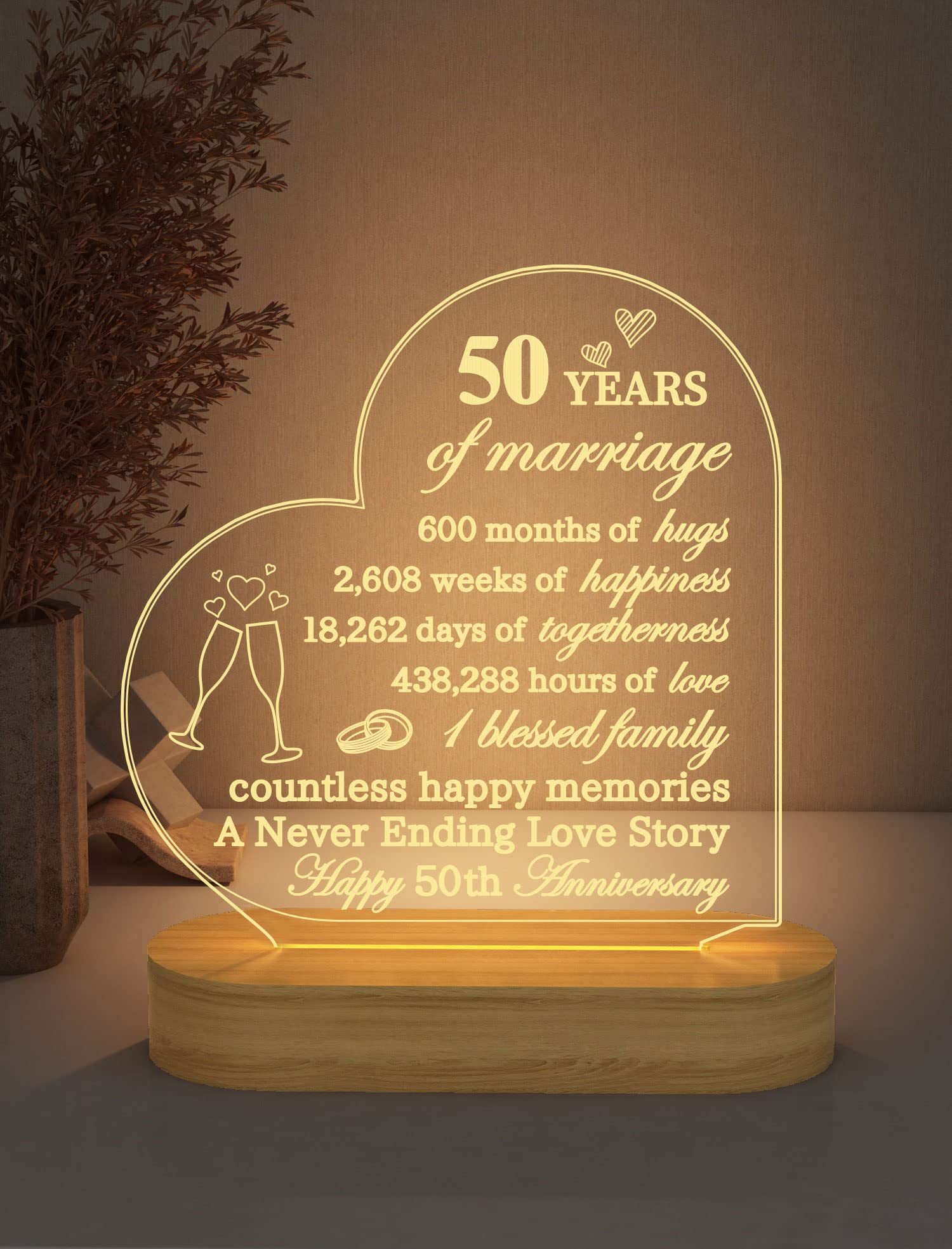 Anniversary Wedding Gifts for Him/Her, I Love You Night Light 3D Illusion Lamp for Couple Wife Husband Romantic Valentines Wedding Present (50th)