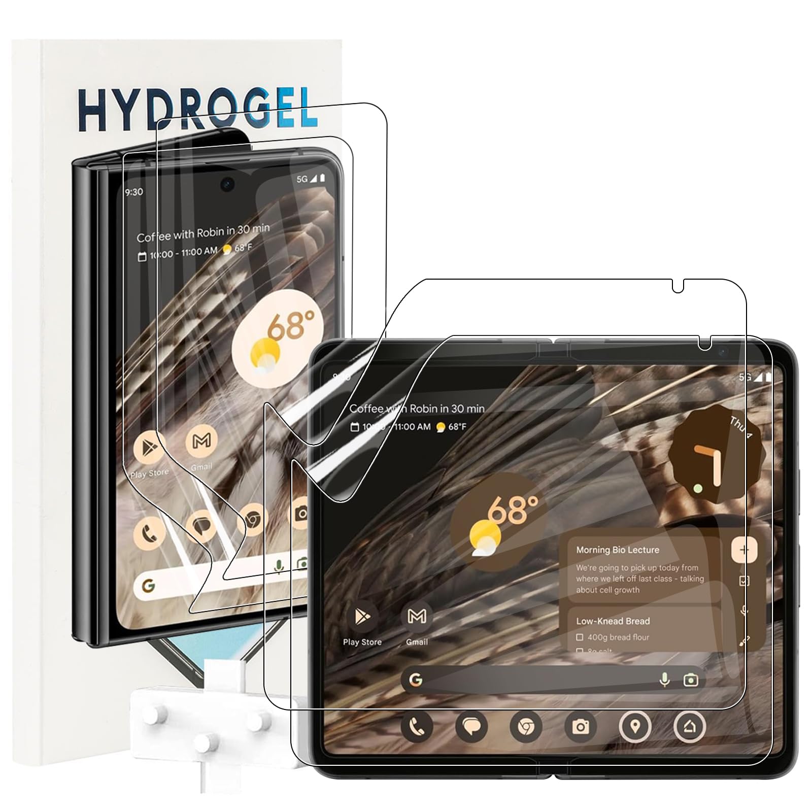 KZIOACSH Screen Protector for Google Pixel Fold, [2+2 Pack] Flexible TPU Full Coverage 3D Curved Edge Elastic Screen Protector Cover HD Clear Anti-Scratch Self-Healing Film with Back Protective Film