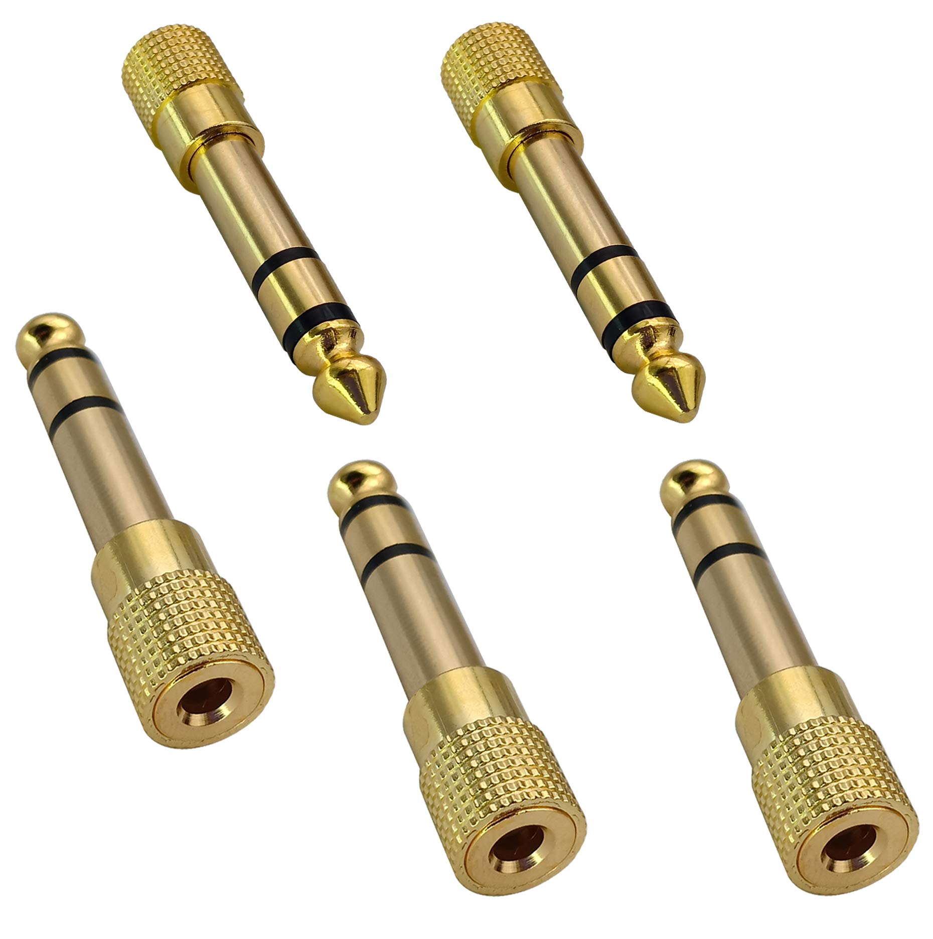 AAOTOKK 1/4 to 3.5mm Headphone Adapter,Gold Plated 6.35mm(1/4inch) male to 3.5mm(1/8inch) Female Stereo Audio,Suitable for Amplifiers,Guitars,Home theater Equipment,or Mixing Consoles(5-Pack)