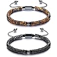 Jovivi Healing Crystal Bracelet for Men Hematite Black Obsidian Tiger Eye Gemstone Beaded Bracelets Adjustable Protection Crystals Natural Stone Beads Bracelet for Men Women Anxiety Relief