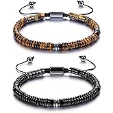 Jovivi Healing Crystal Bracelet for Men Hematite Black Obsidian Tiger Eye Gemstone Beaded Bracelets Adjustable Protection Crystals Natural Stone Beads Bracelet for Men Women Anxiety Relief