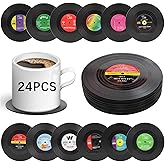 24 PCS Funny Retro Vinyl Record Coasters Music Gift,Bars,Birthdays, Parties for Music Lovers Colorful Coaste,Home Decor Housewarming and Wedding Decorations Gifts Ideas