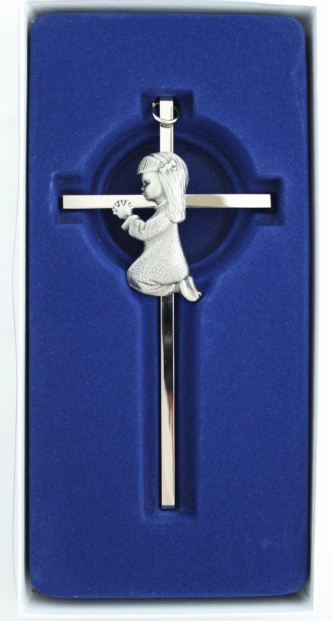 Silver Girl wall Cross Infant Blessing Baby Plaque Wall Decor Hanging Infant Gift Communion Baptism Birthday Great Gift New by San Francis