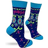 Fabdaz Grateful Novelty Socks for Women - Appreciation Statement Gratitude Gift - 1 Pair, Blue, Fits Shoe Size 5-10