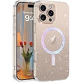 DOMAVER Magnetic for iPhone 16 Pro Max 6.9" Case Clear Glitter [Compatible with Mag Safe] Bling Sparkle Soft Shockproof Protective Cover for iPhone 16 Pro Max -Clear