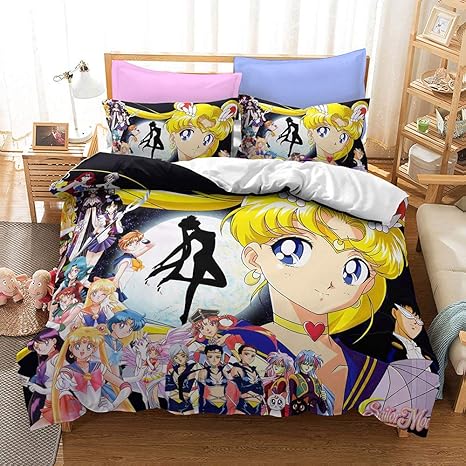 Amazon Com Lianai Sailor Moon Bedding Set Full Size 3 Piece Japan Anime Duvet Cover Sets For Girls Kids 1 Duvet Cover 2 Pillowcases Home Kitchen