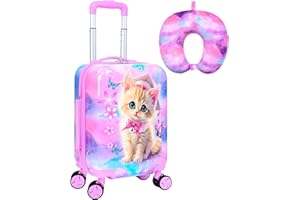 Clever Cat Professor Luggage for Kids: Airline-Approved Carry On Girls Suitcase 2PC Set with 360° Spinner Rolling Wheels, Inc