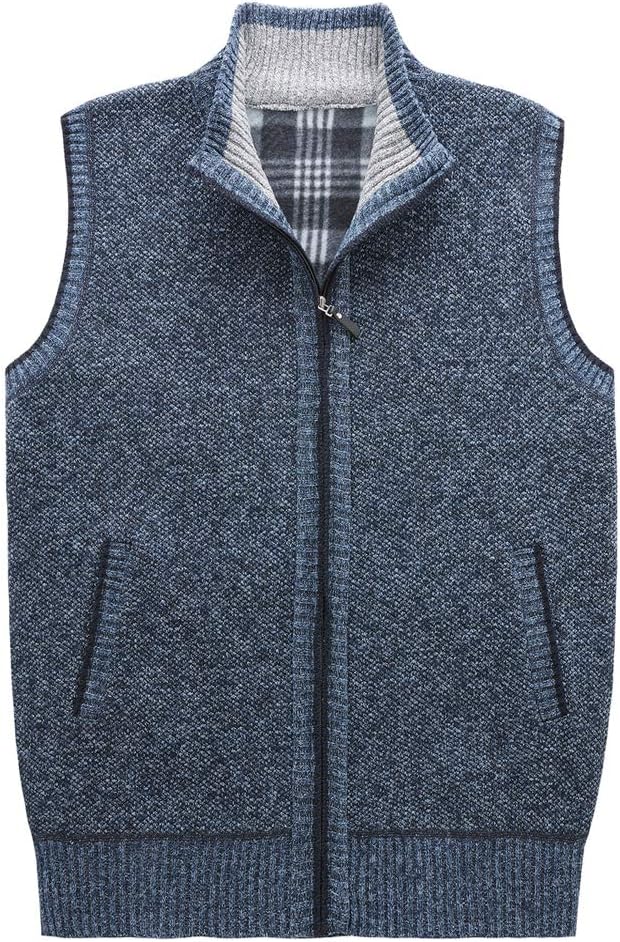 XinDao Men's Stand Collar Loose Zipper Sleeveless Knitted Cardigan Sweater Vest Outwear Jackets & Coats 1612/Blue,US M/Asia XL