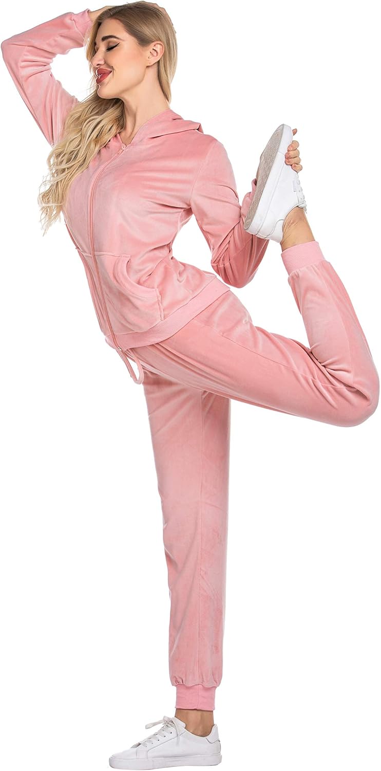 Hotouch Sweatsuits Set Womens 2 Piece Sweatshirt & Sweatpants Velour Full Zip Hoodie Tracksuits Sportswear with Pocket at  Women’s Clothing store