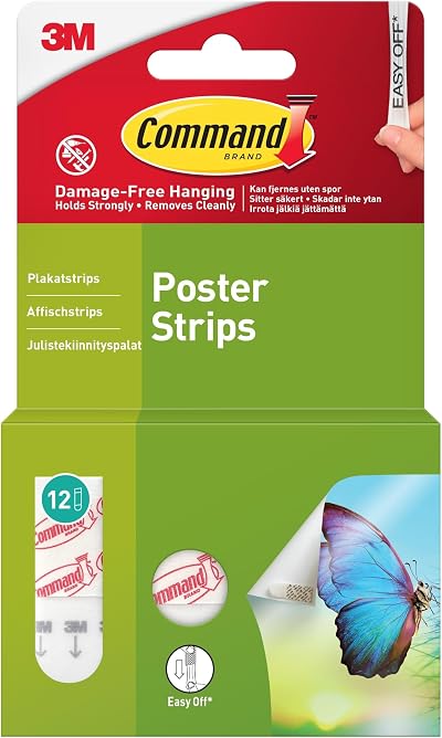Command Poster Strips Damage Free Hanging Adhesive 12 White Removable