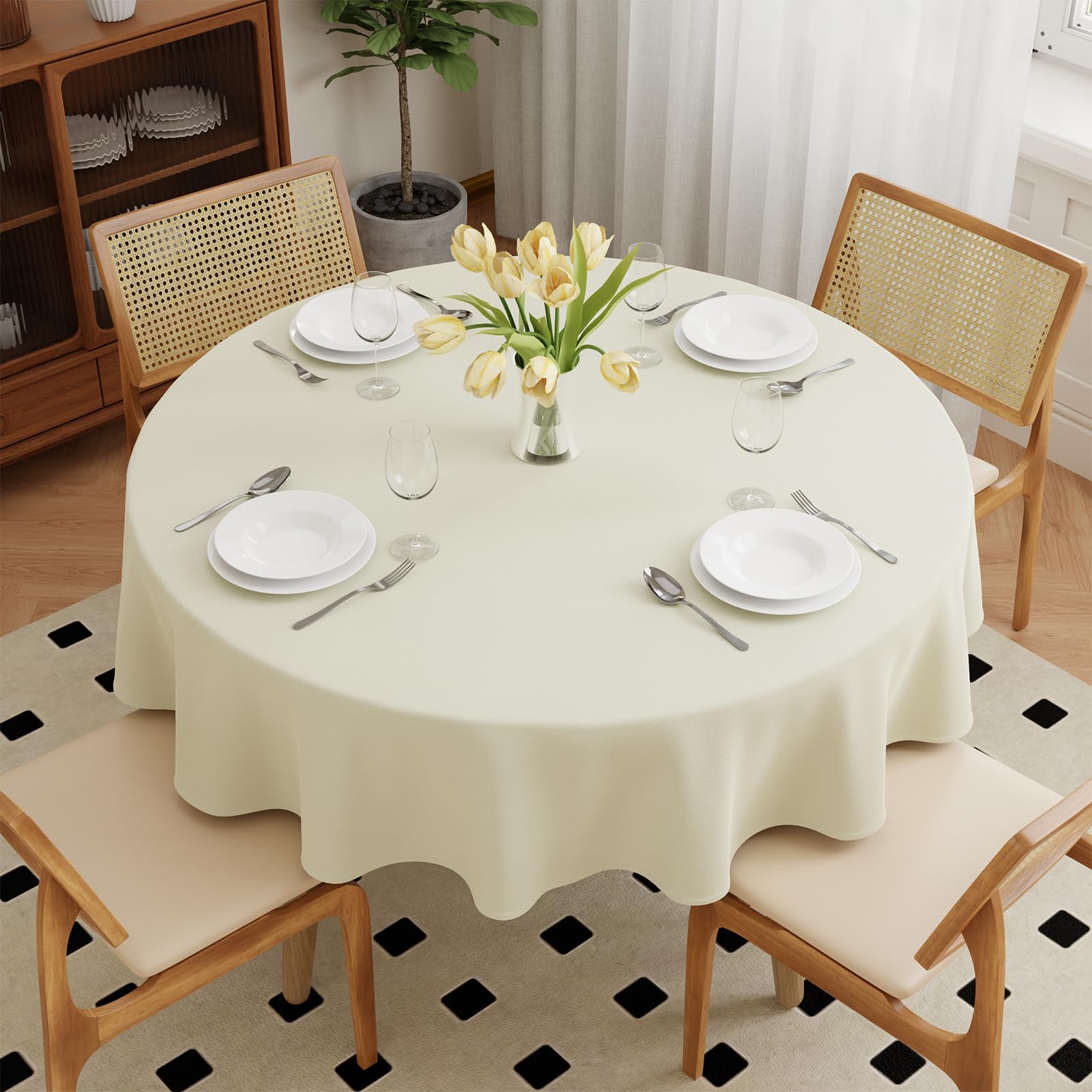 Zdada Cream Round Table Cloth, 127cm/50Inch Small Circular Table Cloths, Polyester Fabric Washable Tablecloth Dining Table Cover For Banquet Party Home