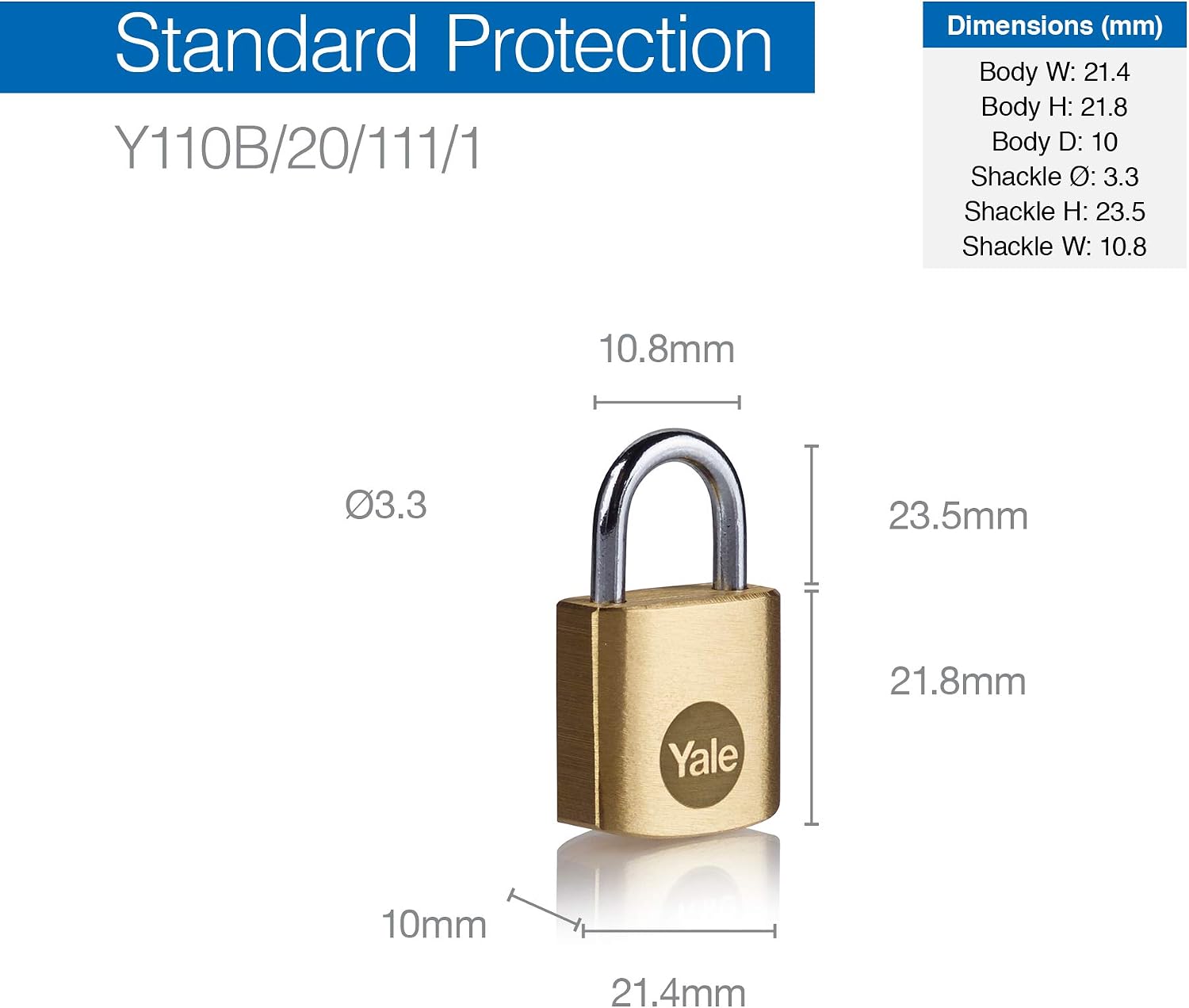 Yale - Y110B/20/111/4 Standard Security 20mm Brass Padlock, Pack of 4 - Open Steel Shackle - 3 keyed Alike Keys - Image 4