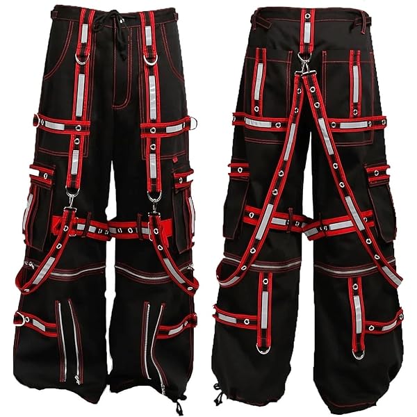 Men's Electro Bondage Gothic Red Dragon Stitch Rave Cyber