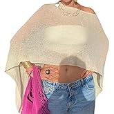 Moss Rose Women's Sheer Poncho Lightweight Knit Crochet Cover Up Batwing Sleeve Shrug Bolero Mesh Top Beachwear Sweater