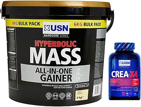 Usn Hyperbolic Mass 6kg All In One Muscle Mass Catalyst For The Weight Gainer Free Usn Crea X4 120 Capsules Multi Stack Creatine Capsules Strawberry Amazon Co Uk Health Personal Care