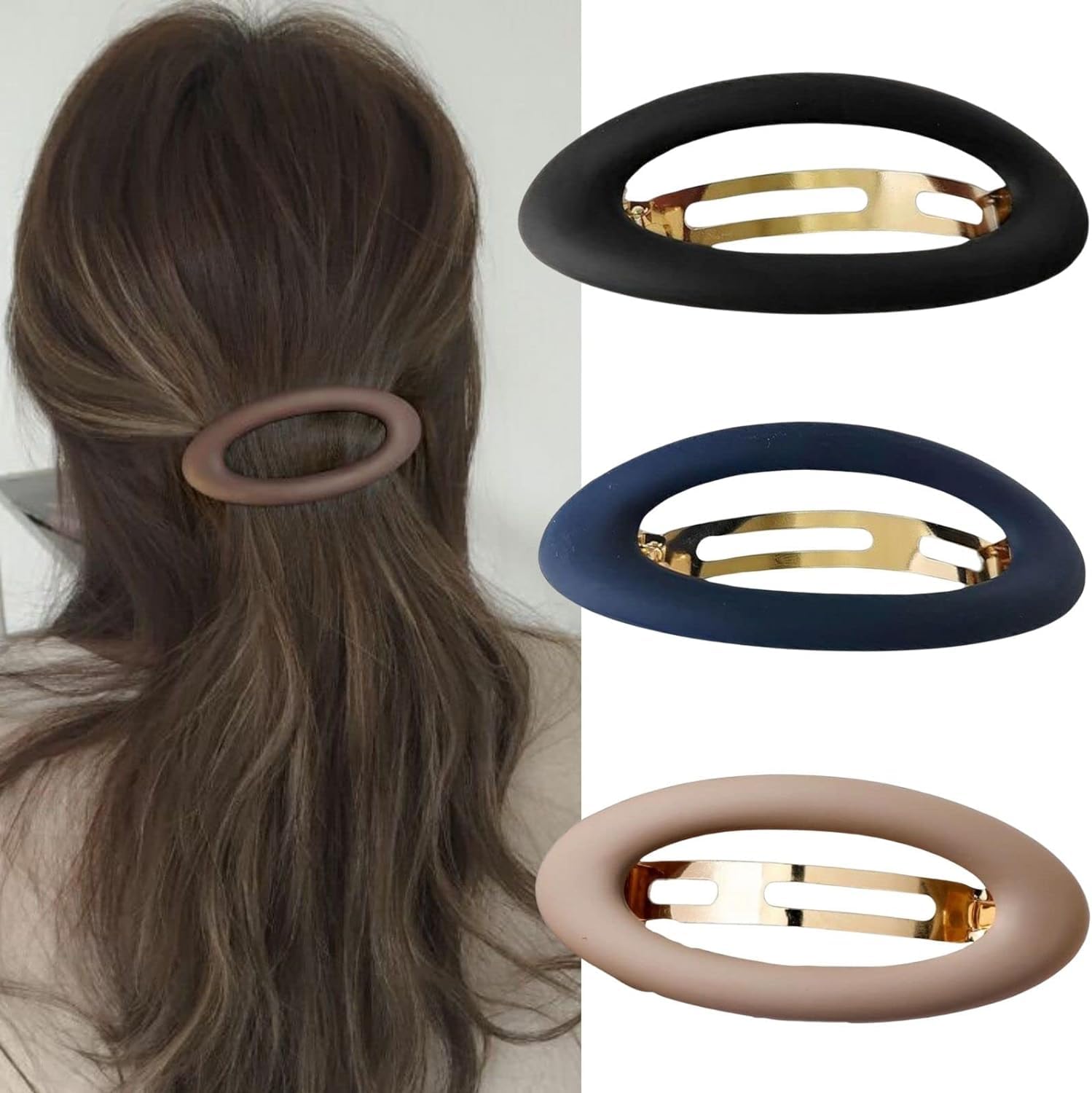 Large Hair Barrettes for Women 3 Pcs Simple Matte Hair Clips Snaps Vintage Solid Color Fashion Hair Accessories for Thick Thin Hair