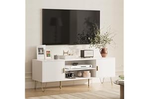 Apetaccat TV Stand for 55 60-inch TV, Entertainment Center with 2 Cabinets,TV Console with Soft Hinge Door with Gold Handle a